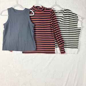 Loft Bundle 3pc Women Sz XS Grey Tank Striped Mock Neck & Oversized Sweater Vest